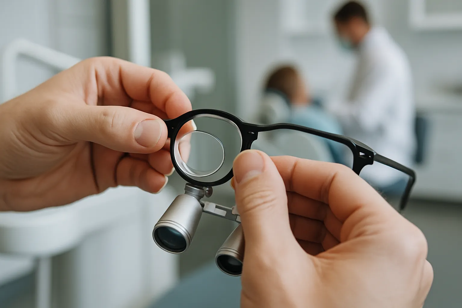 Fitting prescription lens insert into dental loupe frame