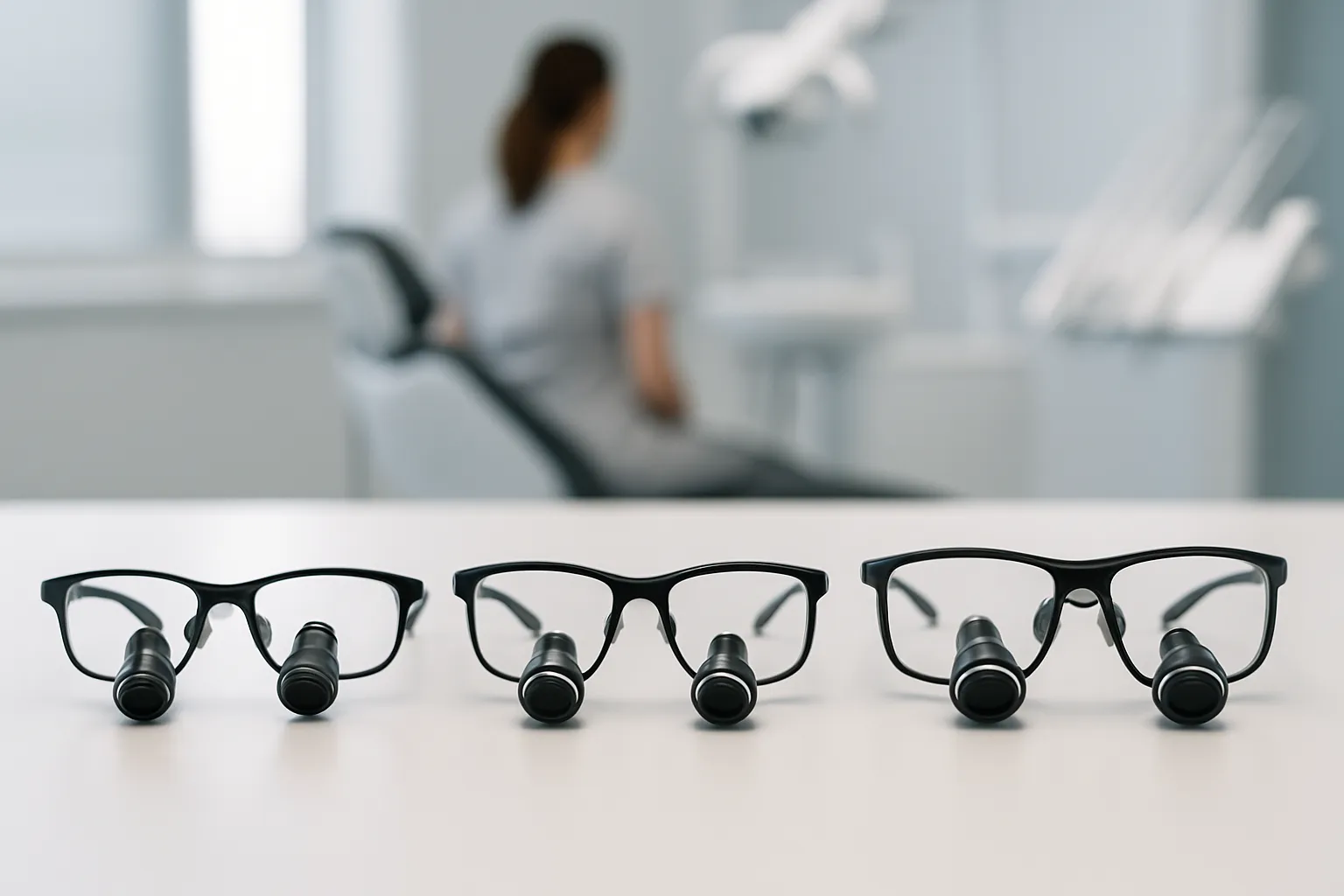 Comparison of dental loupe frames in different sizes.