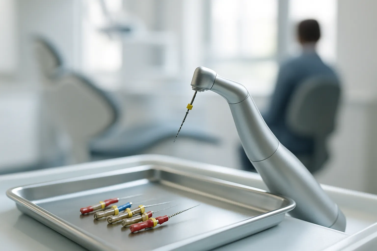 Endomotor handpiece with rotary files on tray
