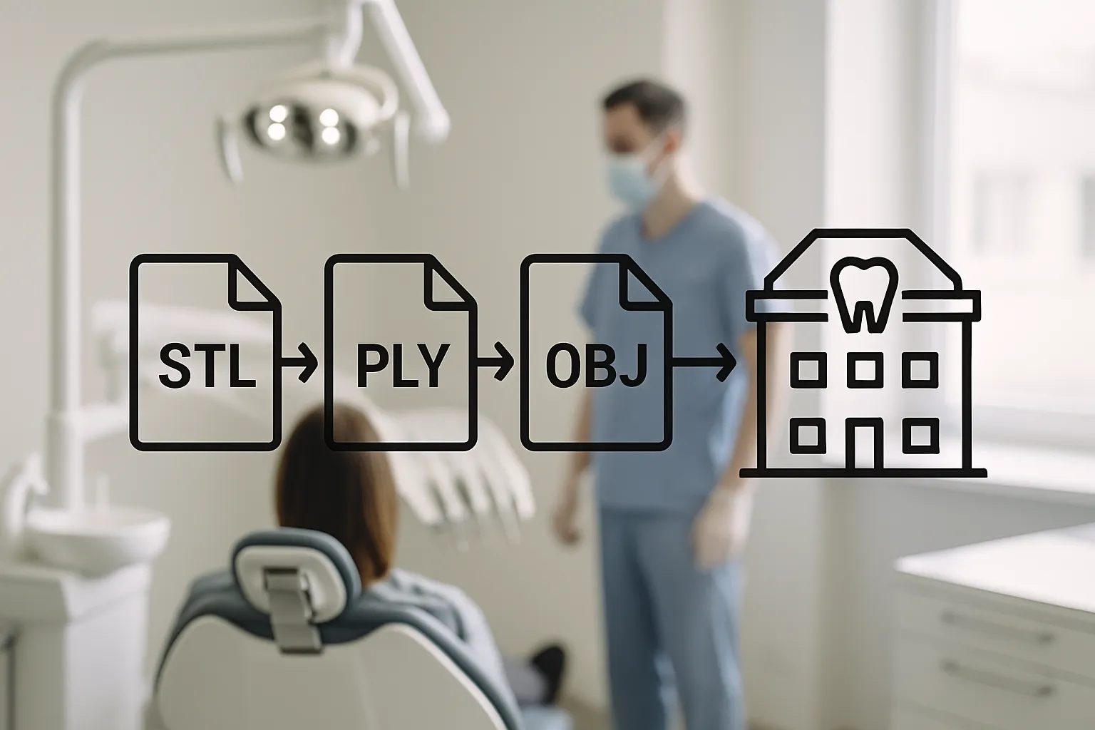 Diagram of intraoral scanner file types transferring to dental lab