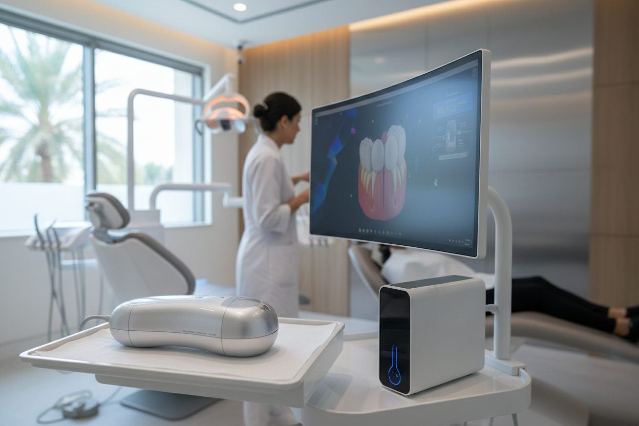 Modern dental clinic in UAE featuring intraoral scanner setup